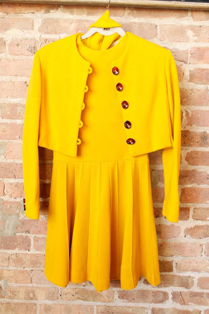 1960s Mam'Selle Yellow Wool Mini Dress & Jacket - Small (As IS)