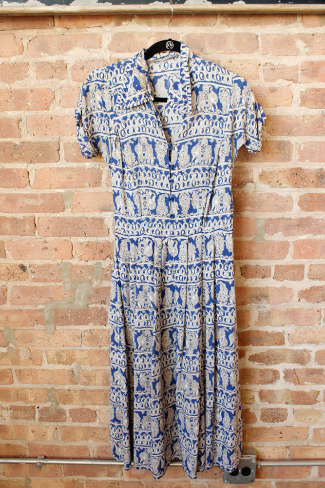 1940s Rayon India Novelty Print Dress - Small