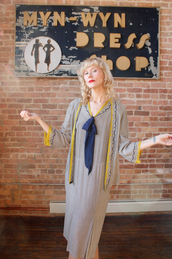 1930s Rose Art Rayon Dress and Jacket - Large 