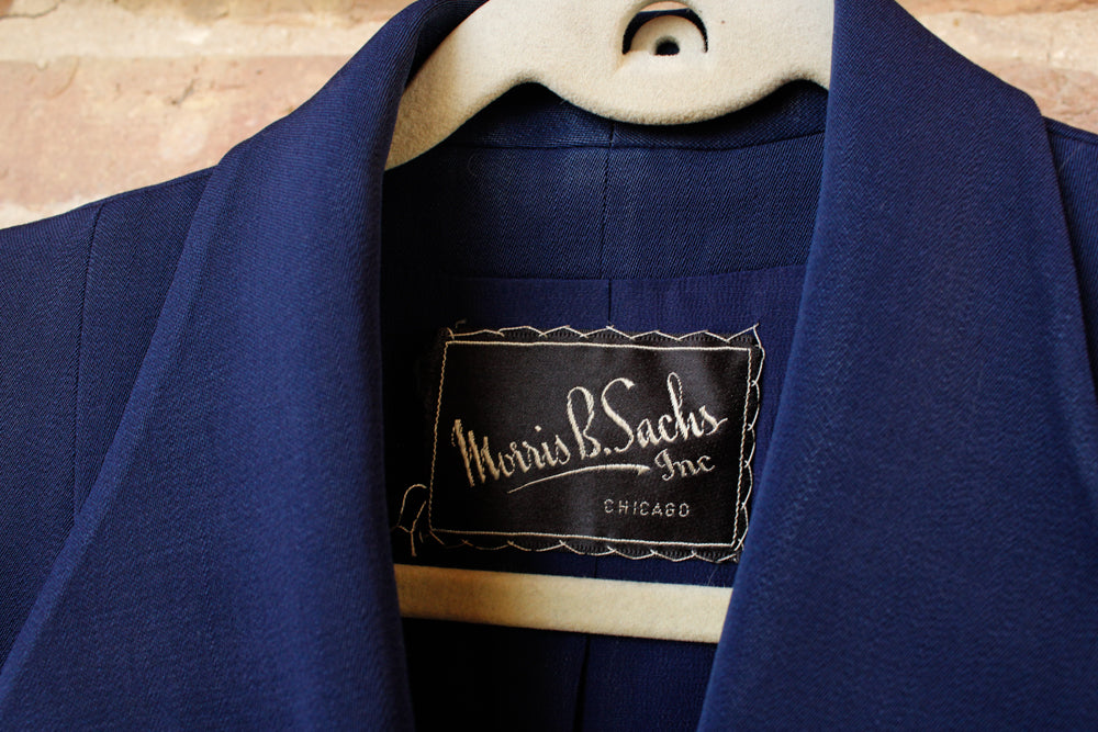 1940s Sapphire Blue Gabardine Wool Jacket - Medium