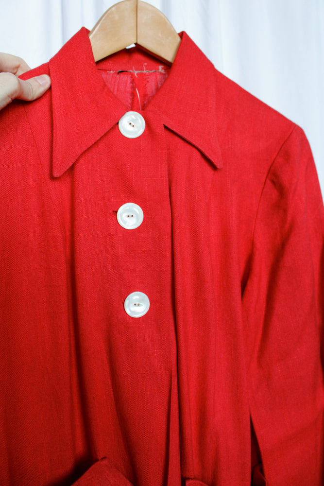 1950s Red Linen Swing Coat - L/XL