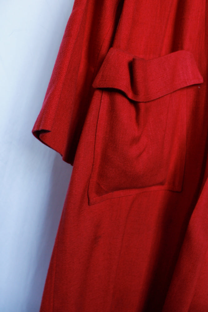 1950s Red Linen Swing Coat - L/XL