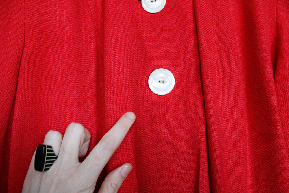 1950s Red Linen Swing Coat - L/XL