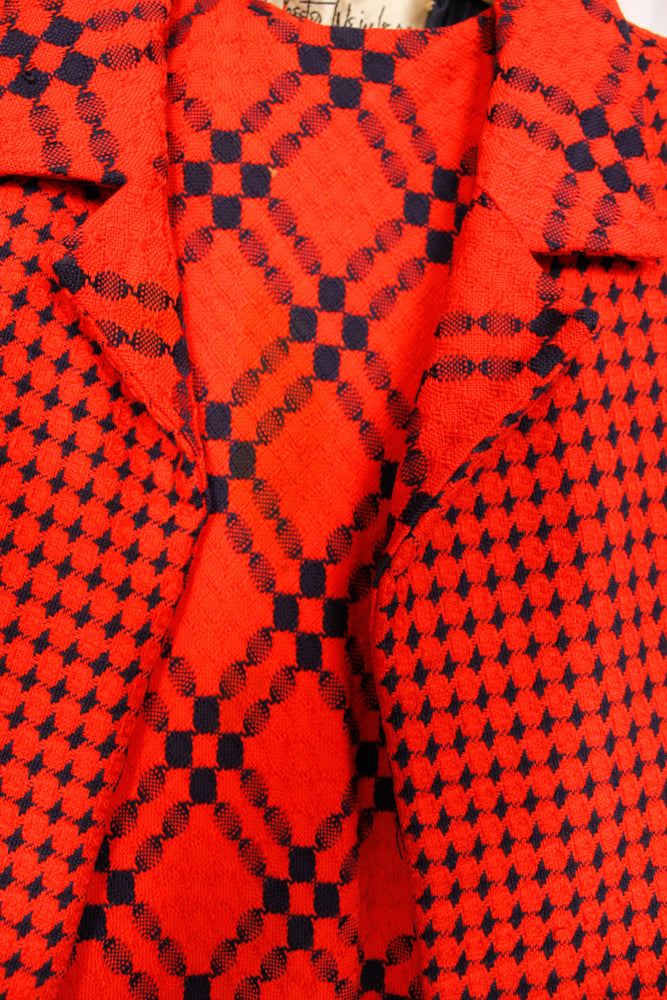 1960s Wool Orange & Navy Chester Weinberg Dress & Jacket - Small