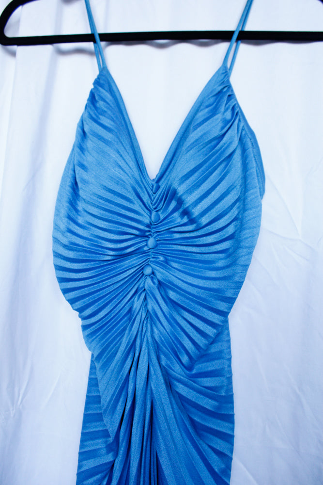 1980s Blue Iconic Frederick's of Hollywood Dress - Small