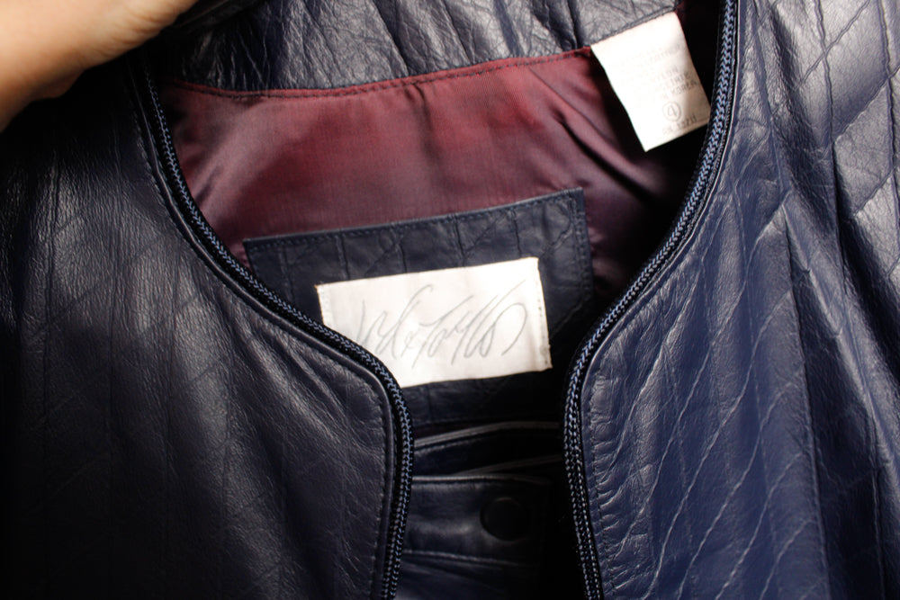 1980s Blue Purple Leather Jacket & Skirt - Xsmall