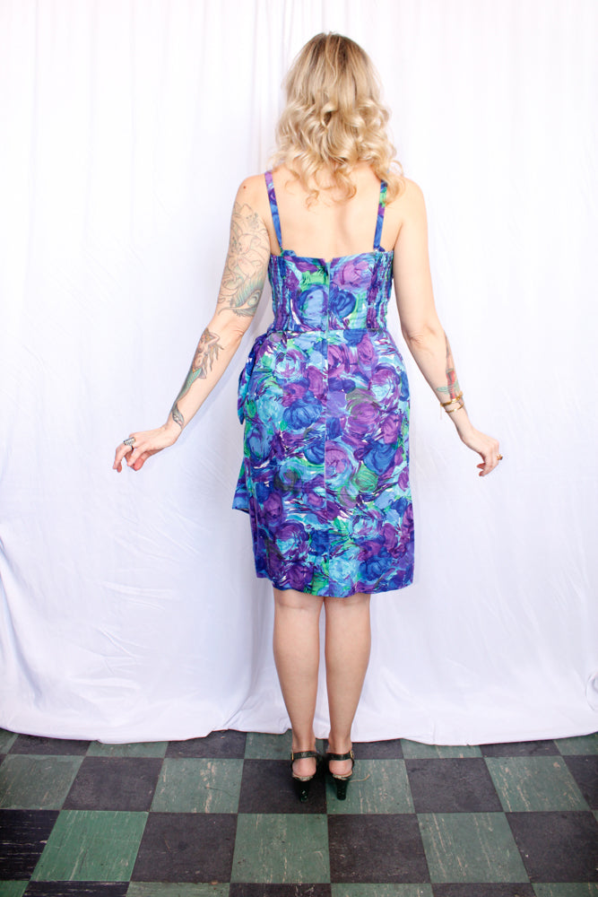 1950s Tori Richards Honolulu Floral Sarong Dress - Small