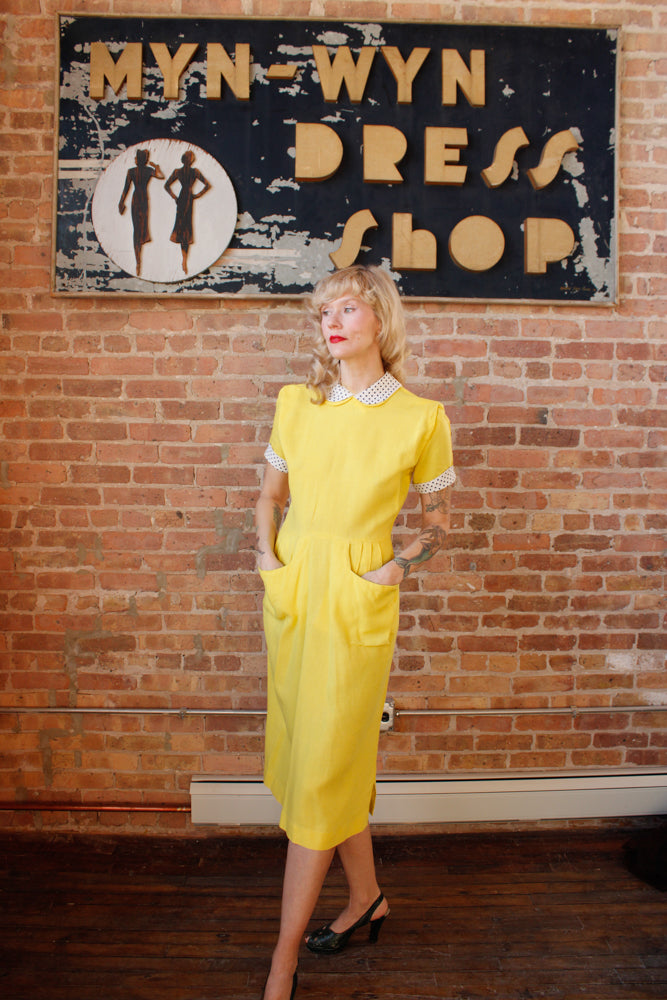 1950s Yellow Spring Sheath Dress - Medium
