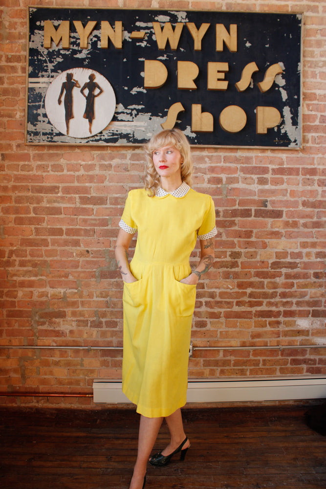 1950s Yellow Spring Sheath Dress - Medium