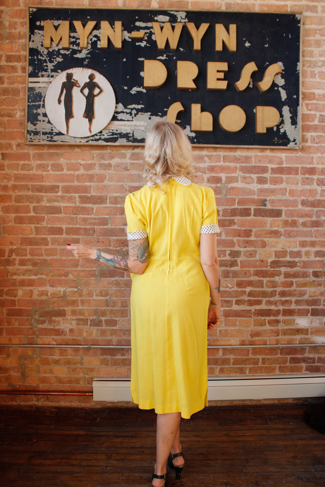1950s Yellow Spring Sheath Dress - Medium