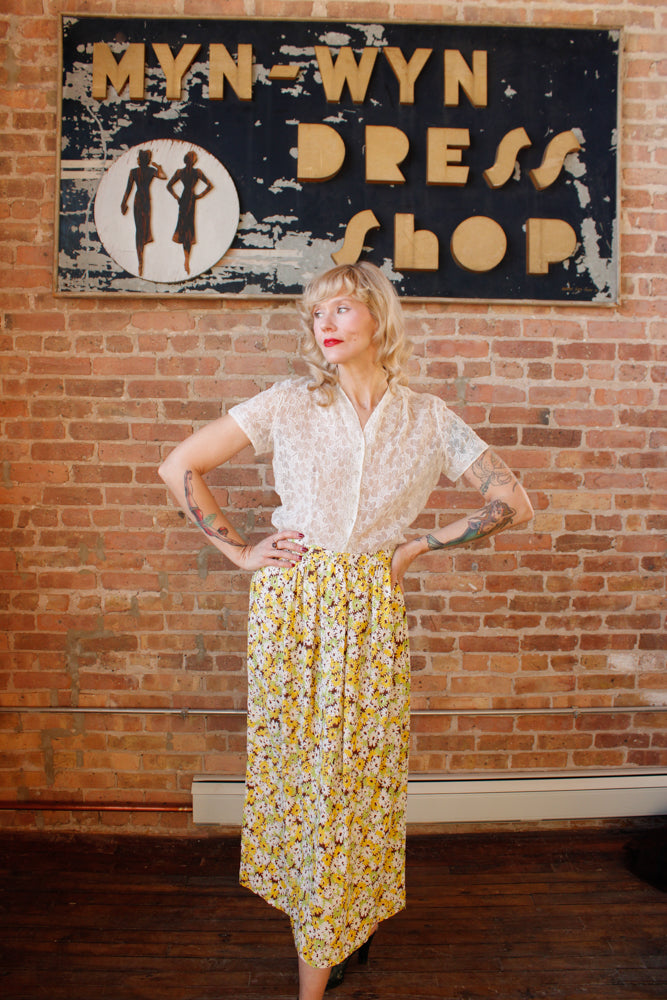 1930s Floral Cold Rayon Skirt - 28" waist