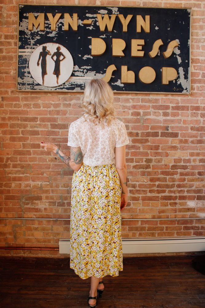 1930s Floral Cold Rayon Skirt - 28" waist