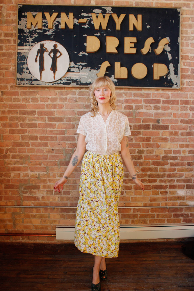 1950s Sheer Embroidered Clover Blouse - Large