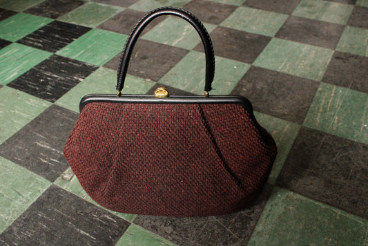 1950s Markay Wool Red & Black Tweed Large Purse