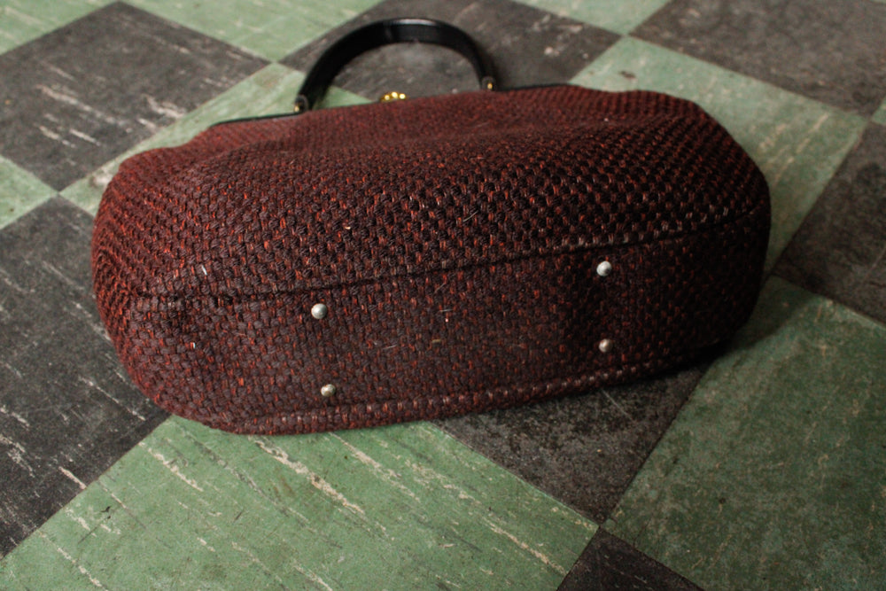 1950s Markay Wool Red & Black Tweed Large Purse