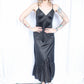 1970s Long Black Nylon Gown - Medium