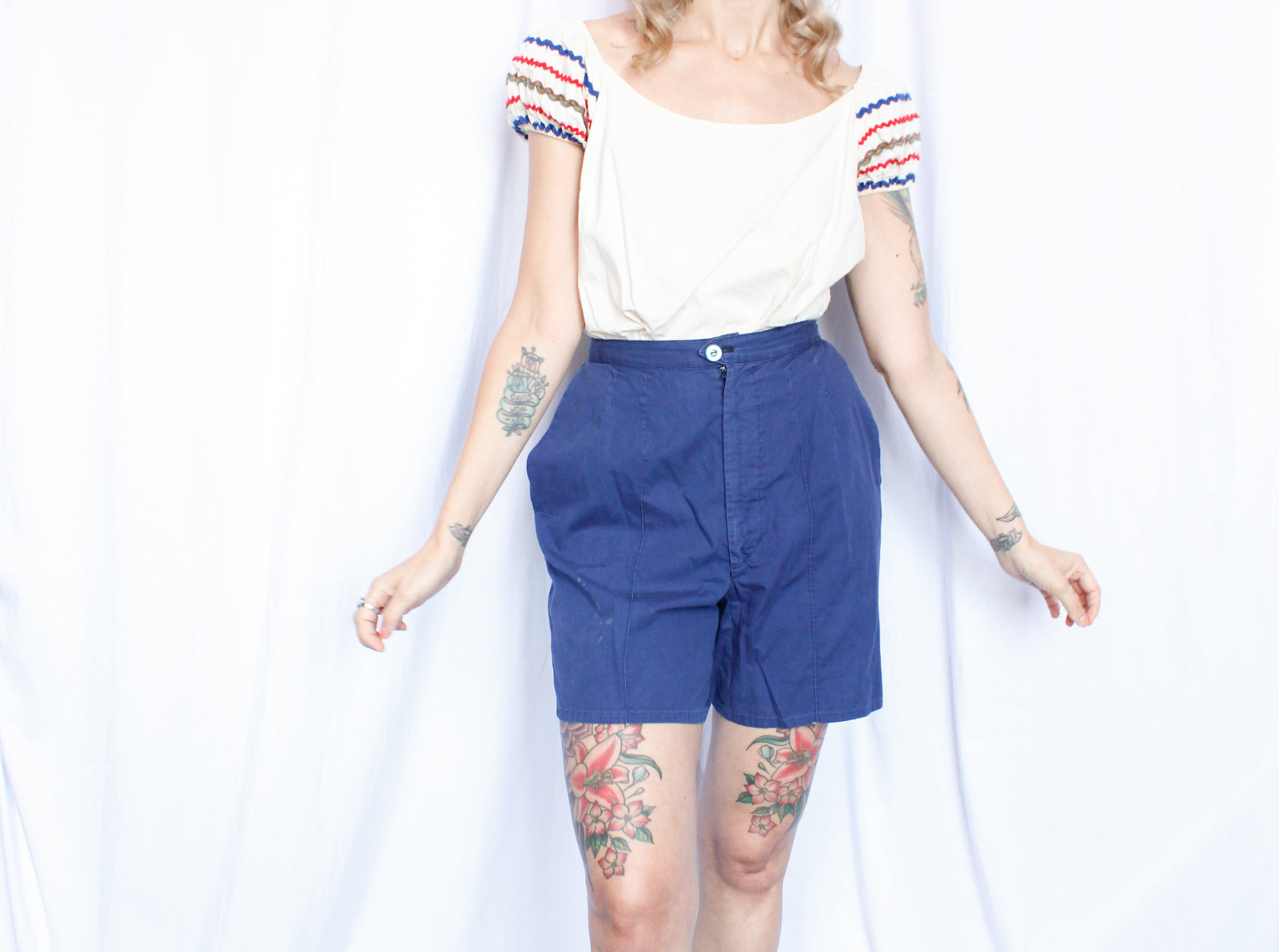 1960s Blue Cotton Shorts - 27w