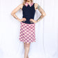 1970s 2pc Blue & Coral Plaid Blouse + Skirt Set - Medium