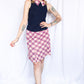 1970s 2pc Blue & Coral Plaid Blouse + Skirt Set - Medium