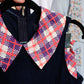 1970s 2pc Blue & Coral Plaid Blouse + Skirt Set - Medium