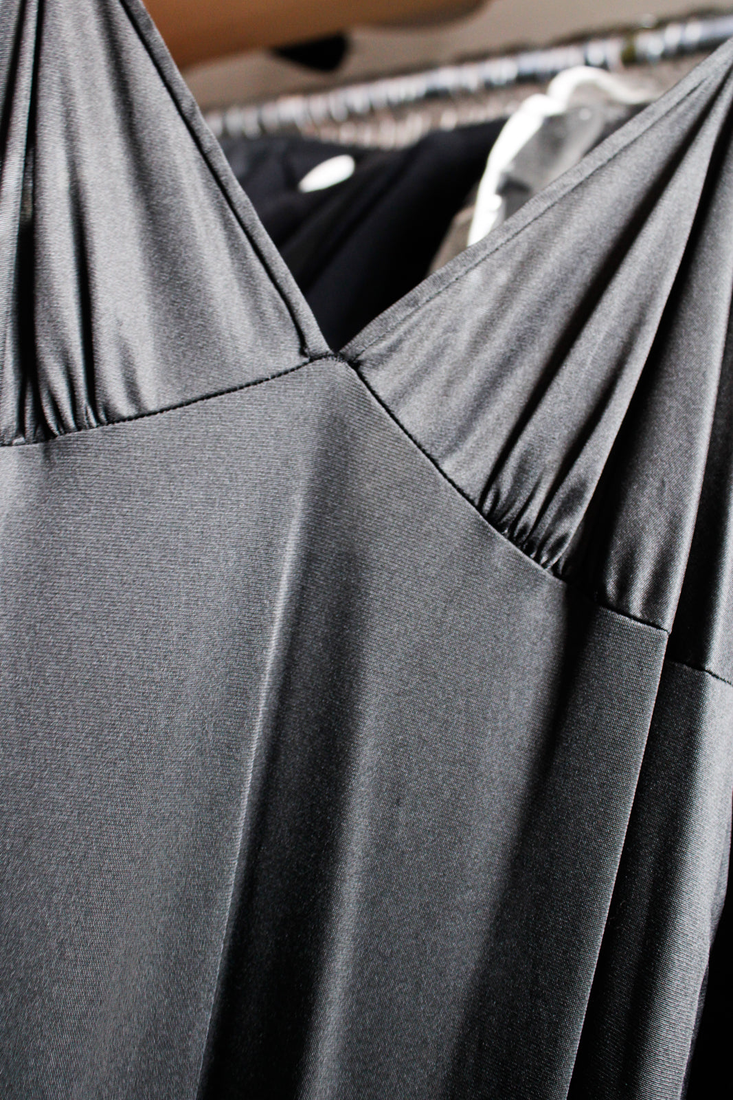 1970s Long Black Nylon Gown - Medium