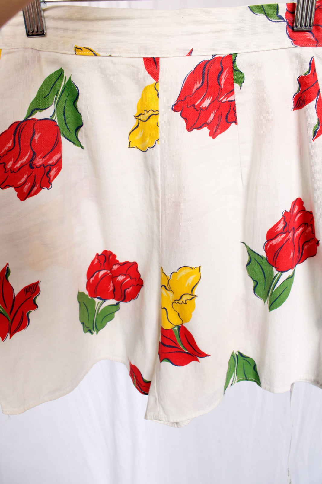 1940s Rose Print Cotton Shorts - XXS