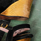1940s Gold Silk and Leather Wedges - 5.5M