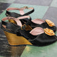 1940s Gold Silk and Leather Wedges - 5.5M
