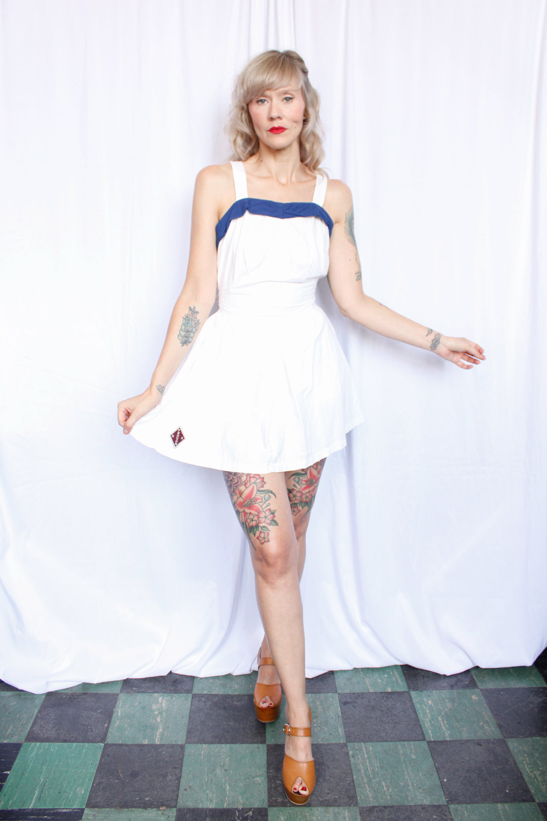 1953 Athletic White Cotton Playsuit - Large