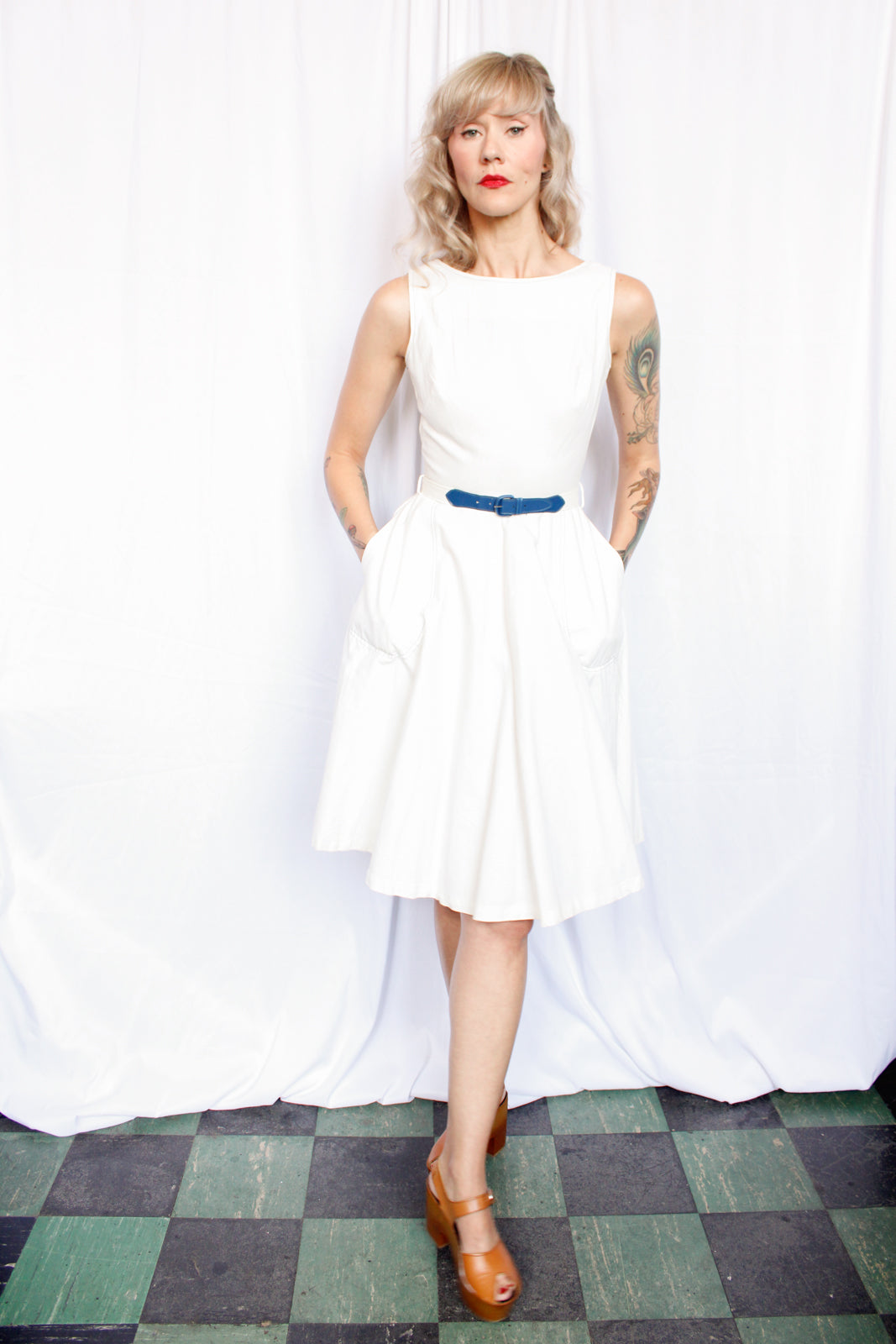1960s Cotton White Twill Dress - Xsmall