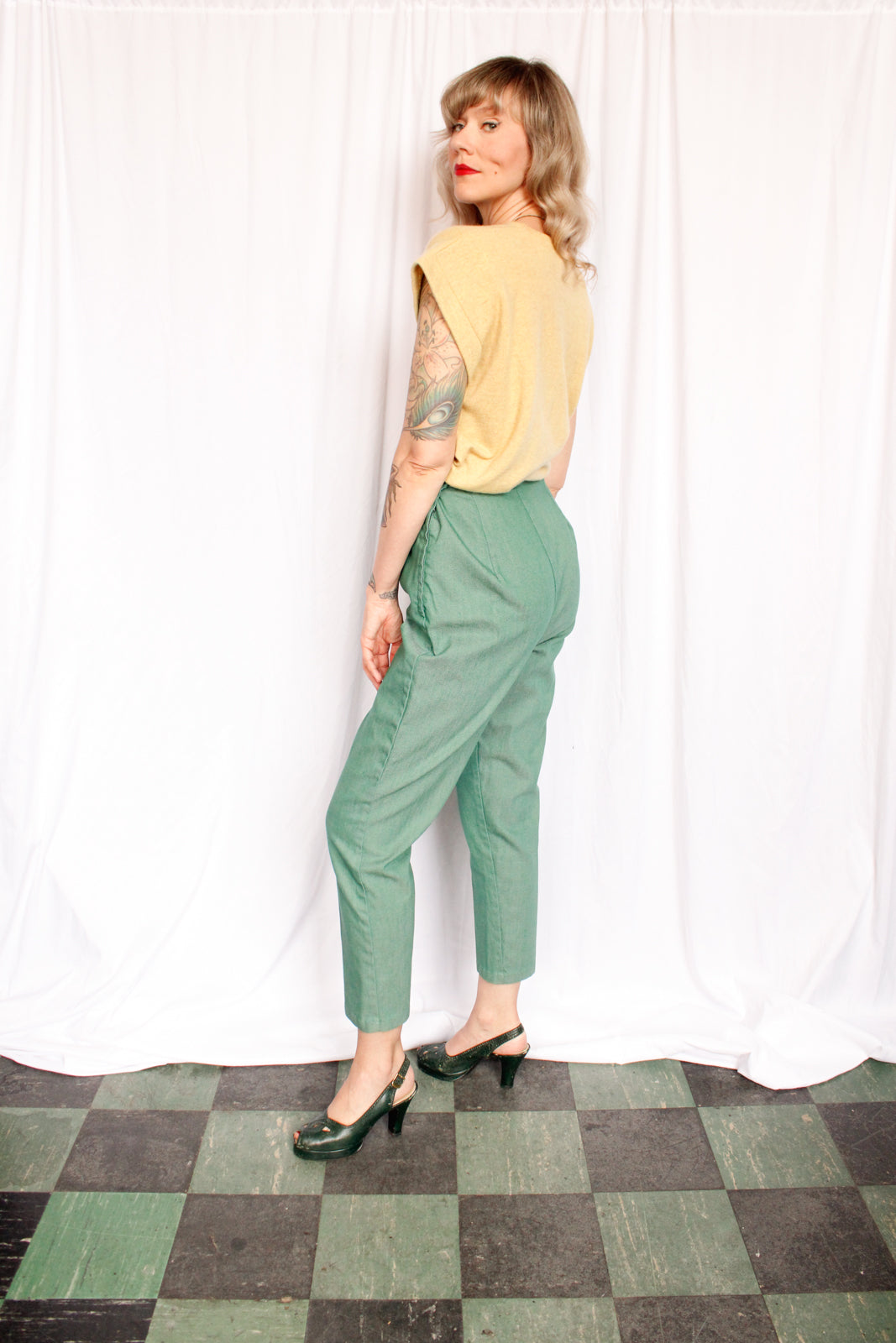 1950s Green Twill Cigarette Pants - 30w-32w