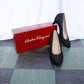 1980s Brushed Leather Black & Silver FERRAGAMO Heels w/Box - 8.5M