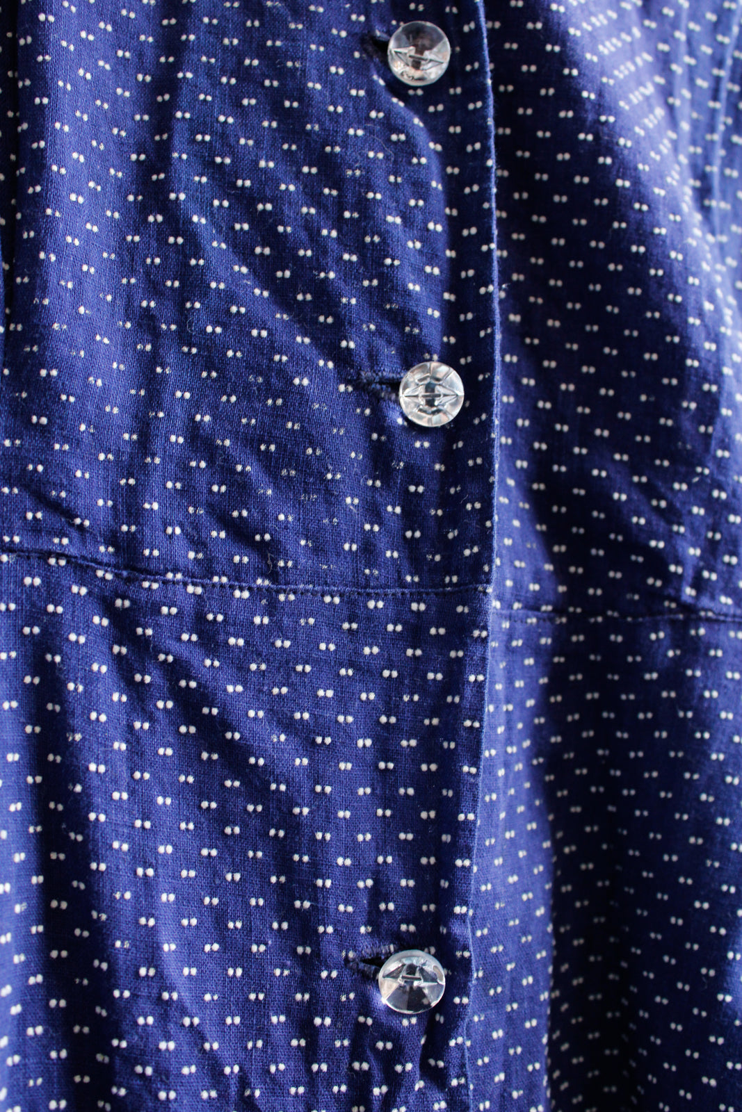1940s Swiss Dot Blue & White Dress - XLarge
