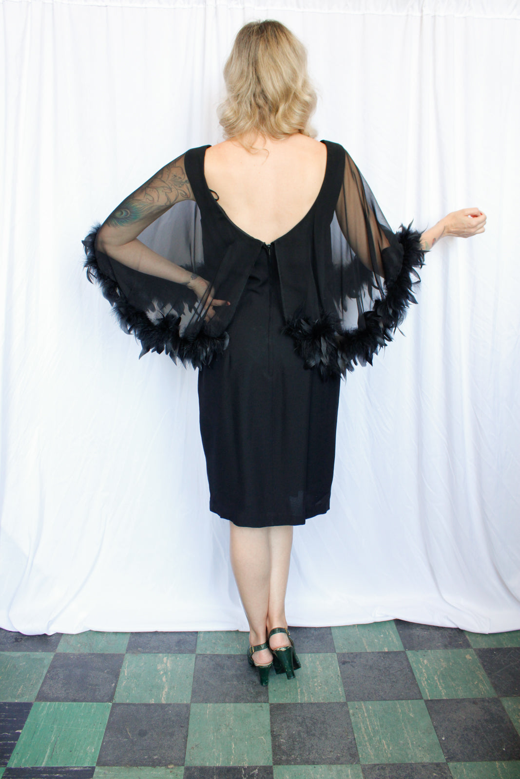 1960s Feather Cocktail Dress - Medium
