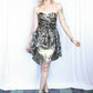 1980s Gold Foil Black Velvet Flocked Party Dress - Xsmall