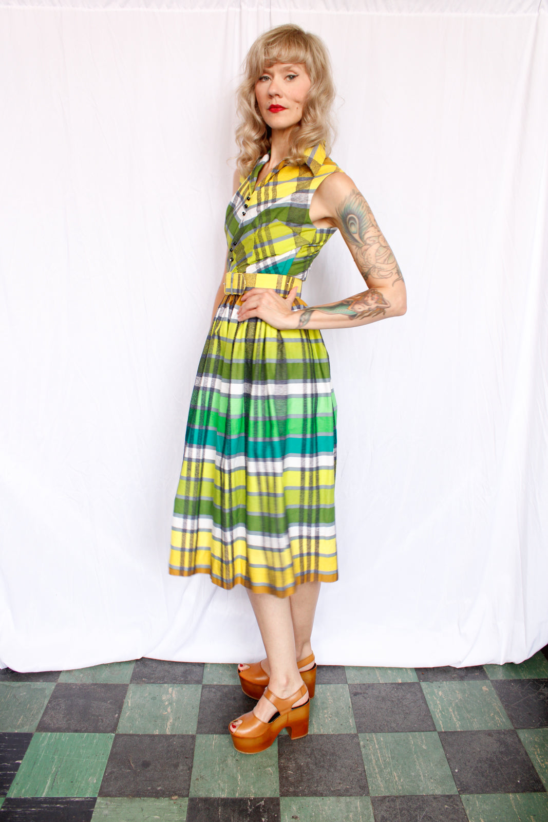 1950s Toni Todd Colorful Plaid Dress - Small
