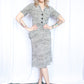 1940s Black & White 2pc Rayon Crepe Suit - Xs