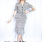 1940s Black & White 2pc Rayon Crepe Suit - Xs