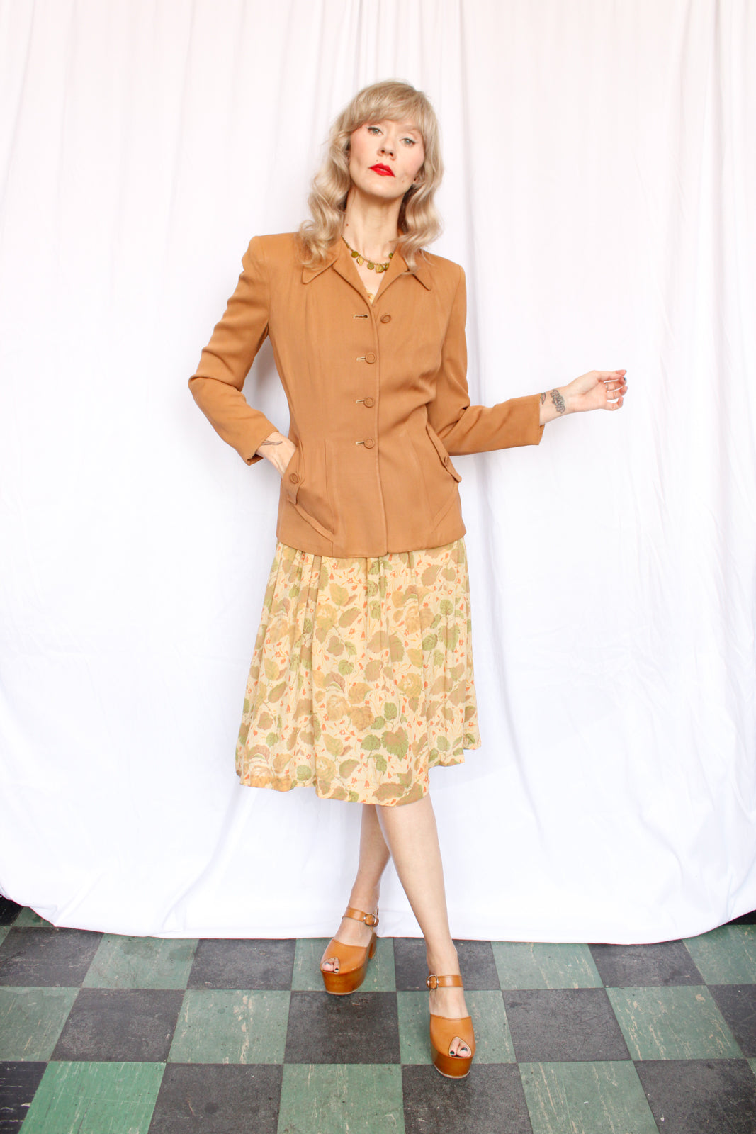 1940s Caramel Gabardine Blazer Jacket - S/M