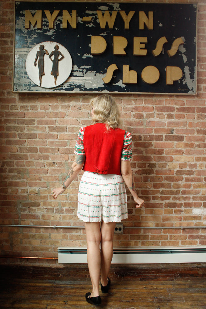 1930s Suede Leather Buckle Back Red Vest - S/M