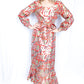 1970s Gold & Red Metallic Maxi Dress with Ruffle Hem - Medium