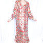 1970s Gold & Red Metallic Maxi Dress with Ruffle Hem - Medium