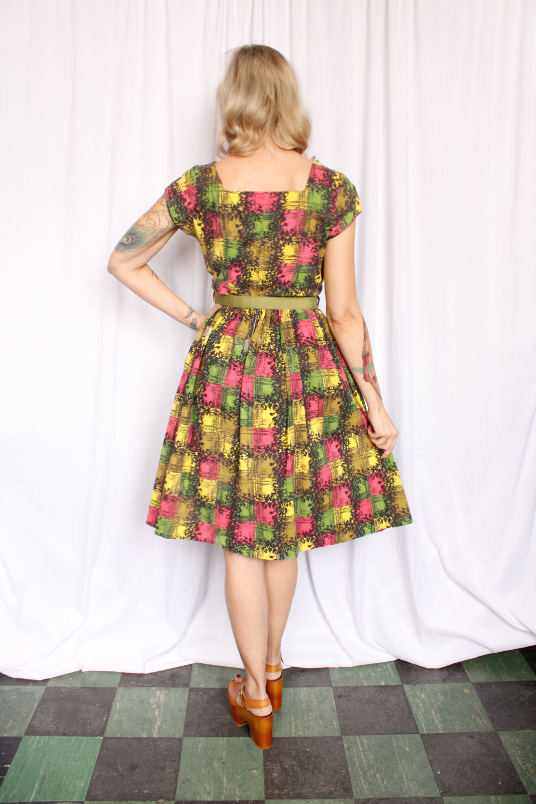 1950s Leading Lady Multicolor Plaid Dress - Medium