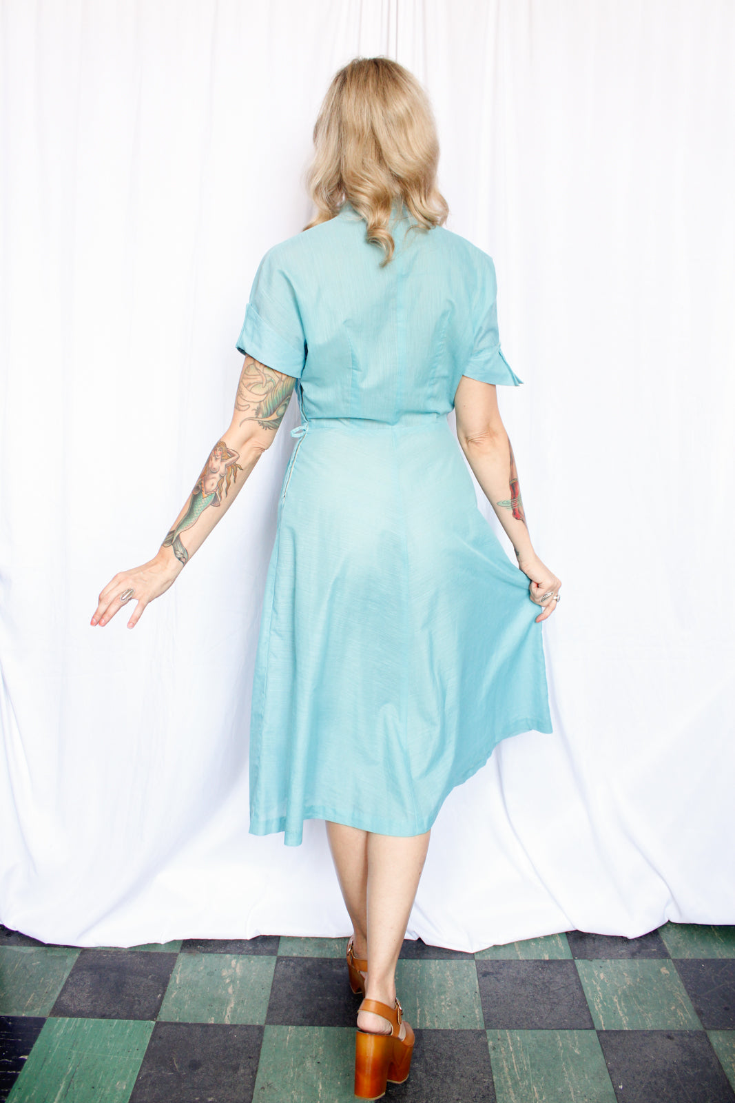 1950s Sue Carson Teal Day Dress - Medium 