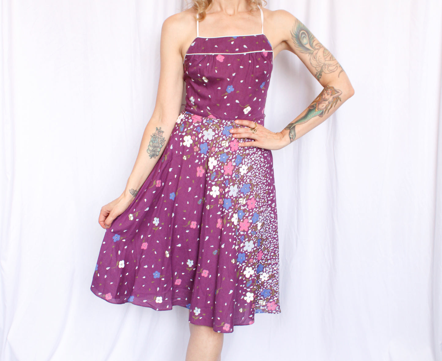 1980s Avon Fashion Floral Purple Dress - Small
