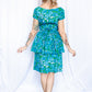 1950s Tailor Made Floral Dress with removable Caplet/Peplum - Medium