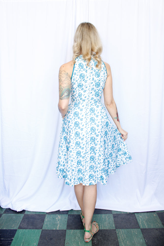 1950s Teal Floral Embroidered Jerry Gilden Dress - Xsmall