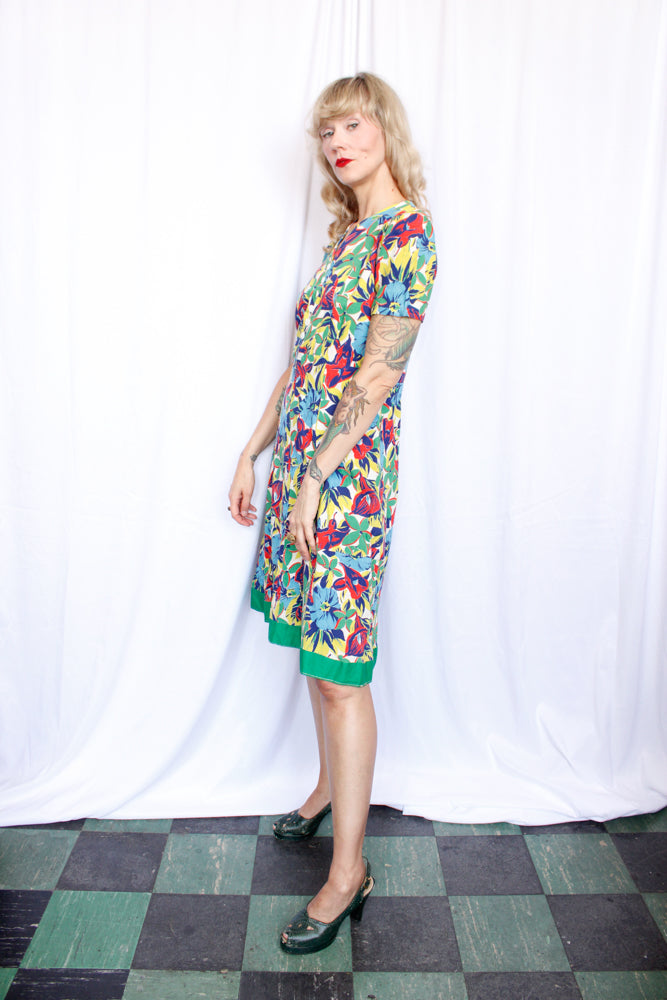 1930s Tropical Floral Dress - M/L