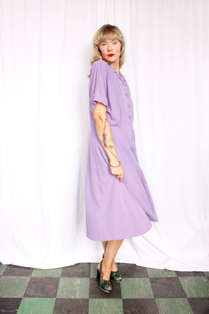 1940s Gabardine Lavender Purple Dress - XL