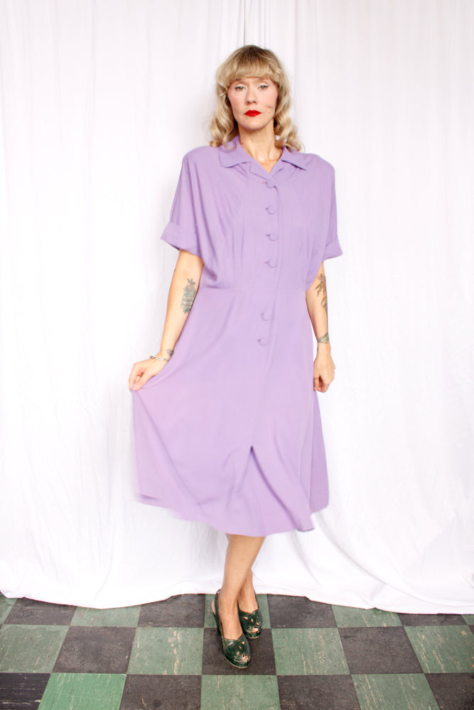 1940s Gabardine Lavender Purple Dress - XL